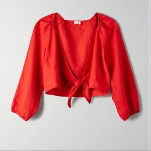 NEW Aritzia Wilfred Tenley Linen Tie-front Top